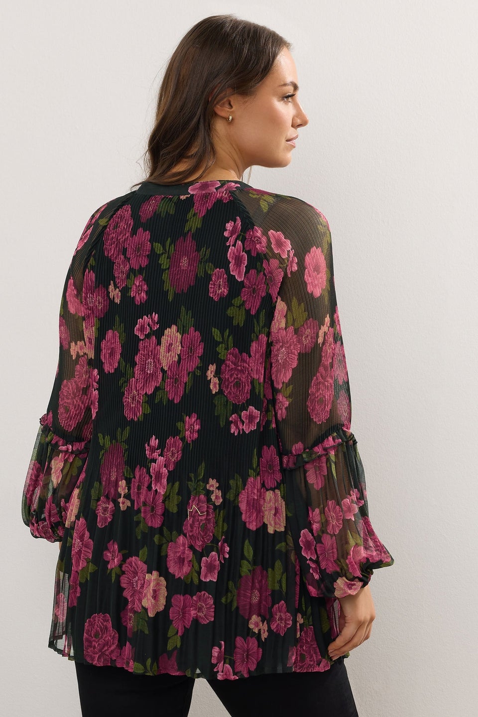 Yours Curve Black Floral Print Pleated Blouse