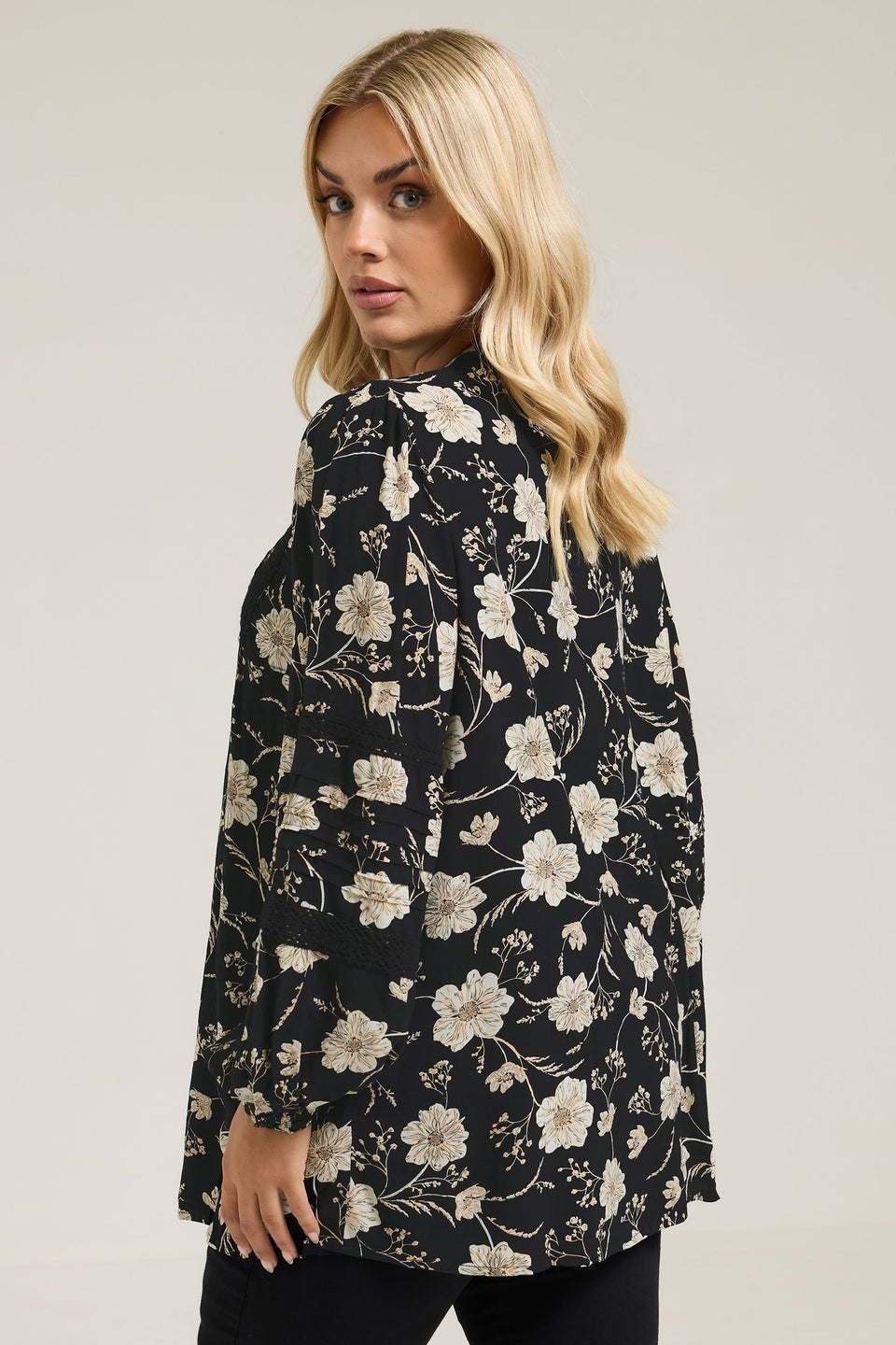 Yours Curve Black Floral Crochet Trim Blouse