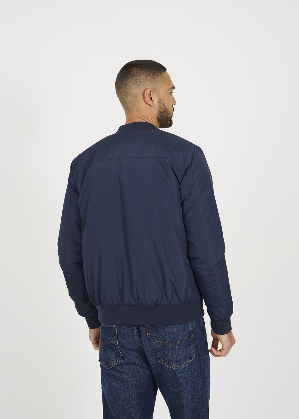 Brave Soul Navy Collarless Bomber Zip-Up Jacket
