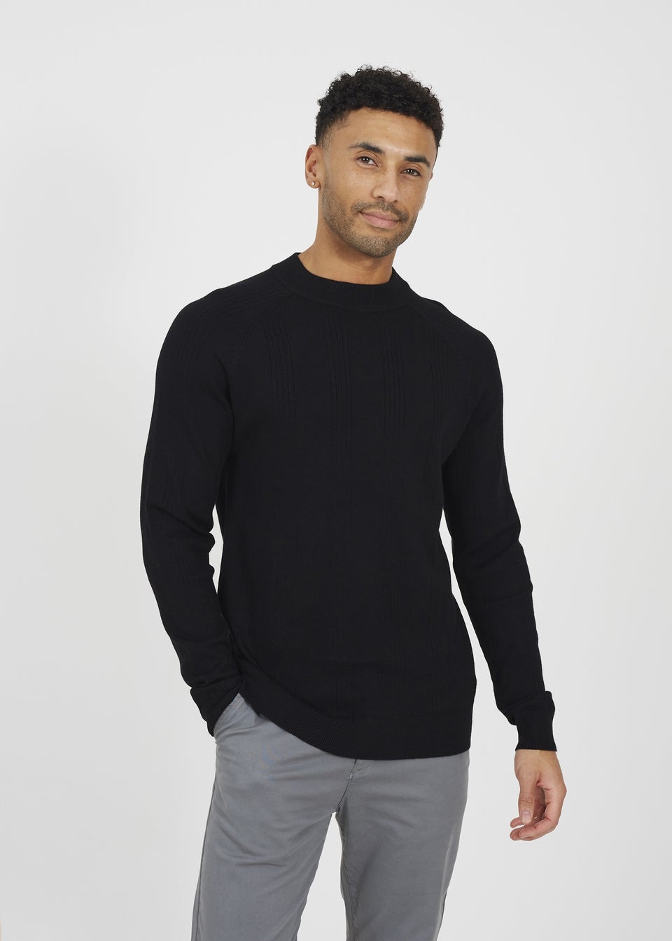 Brave Soul Black Long Sleeve Ribbed Raglan Jumper