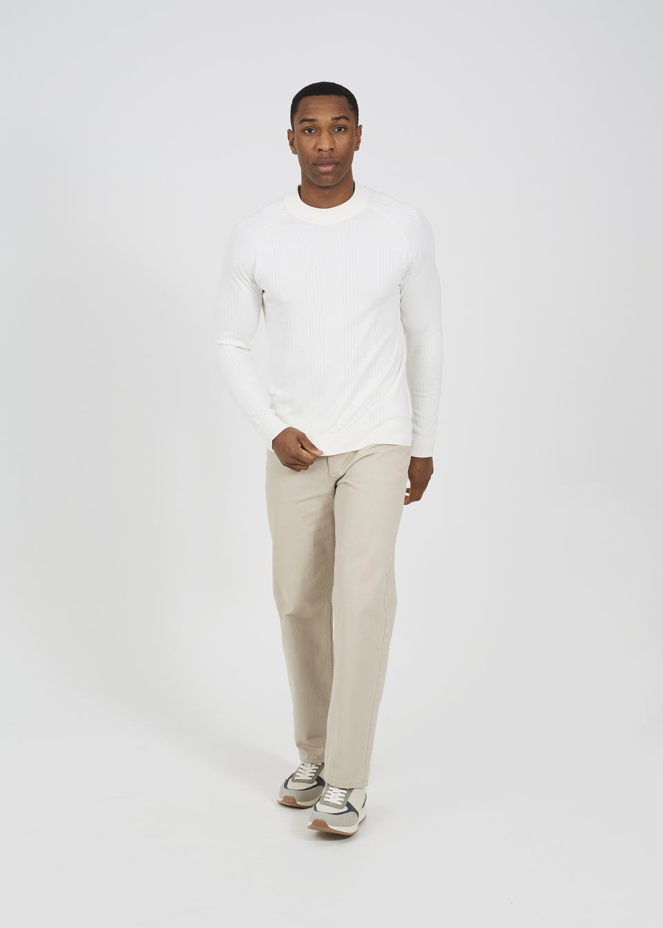 Brave Soul White Long Sleeve Ribbed Raglan Jumper