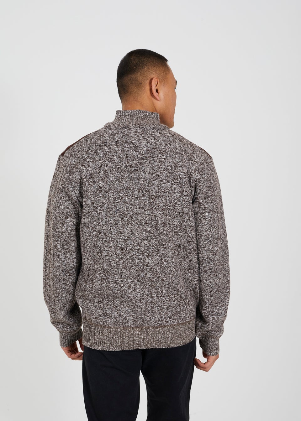 Brave Soul Brown Quarter Zip Funnel Neck Jumper