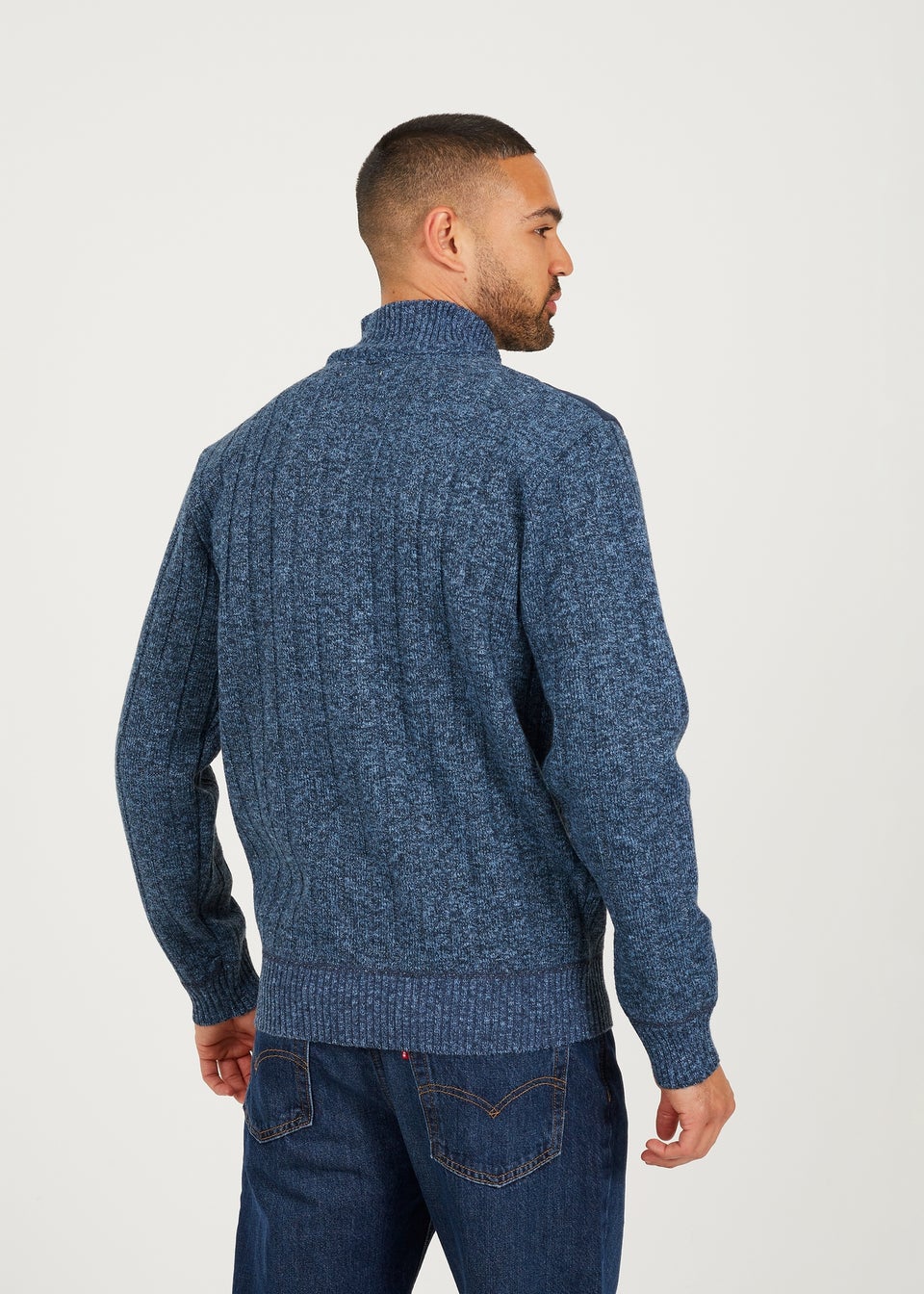 Brave Soul Navy Quarter Zip Funnel Neck Jumper