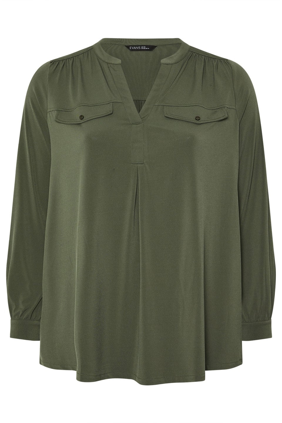 Evans Curve Khaki Green Notch Neck Utility Shirt