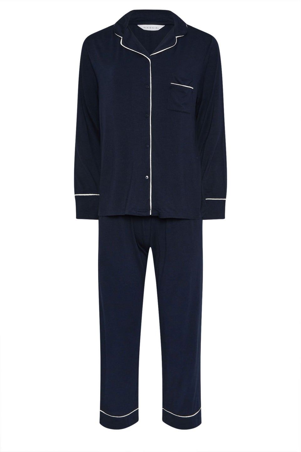 PixieGirl Petite Navy Blue Piped Long Sleeve Jersey Pyjama Set