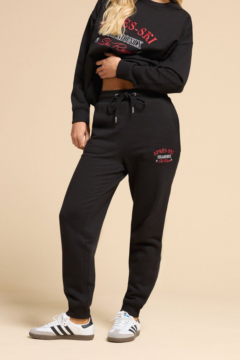 PixieGirl Petite Black 'Apres Ski' Slogan Cuffed Jogger