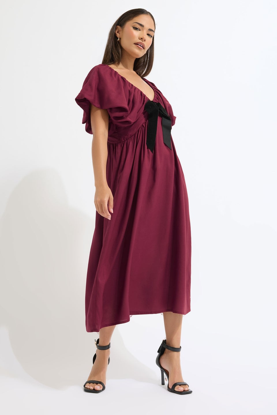 PixieGirl Petite Burgundy Red Velvet Bow Mini Dress