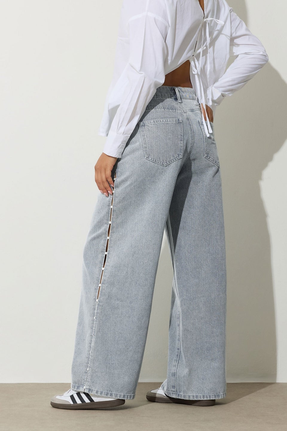 PixieGirl Petite Light Blue Pearl Detail Jeans