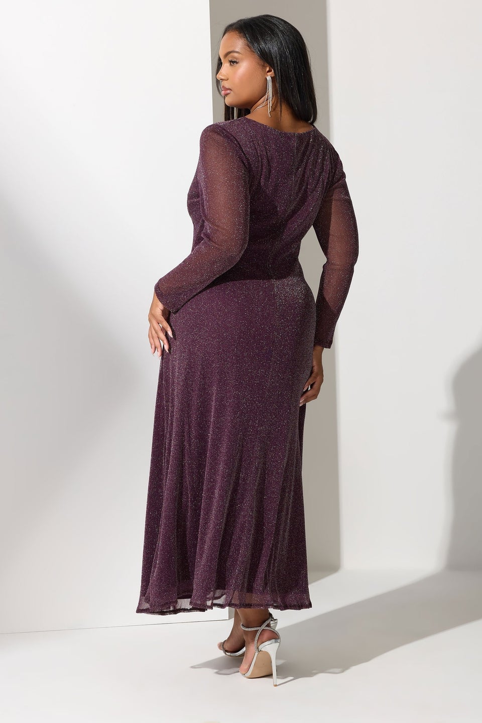 Yours London Curve Wine Red Metallic Twist Front Maxi Dress