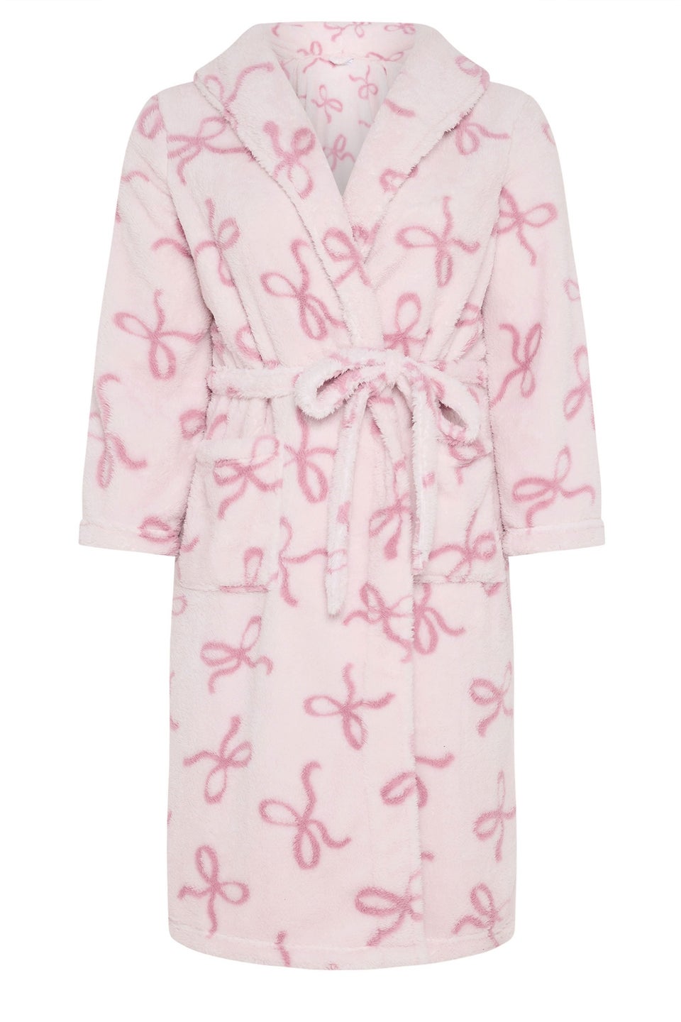 Yours Pink Bow Shawl Collar Fluffy Dressing Gown