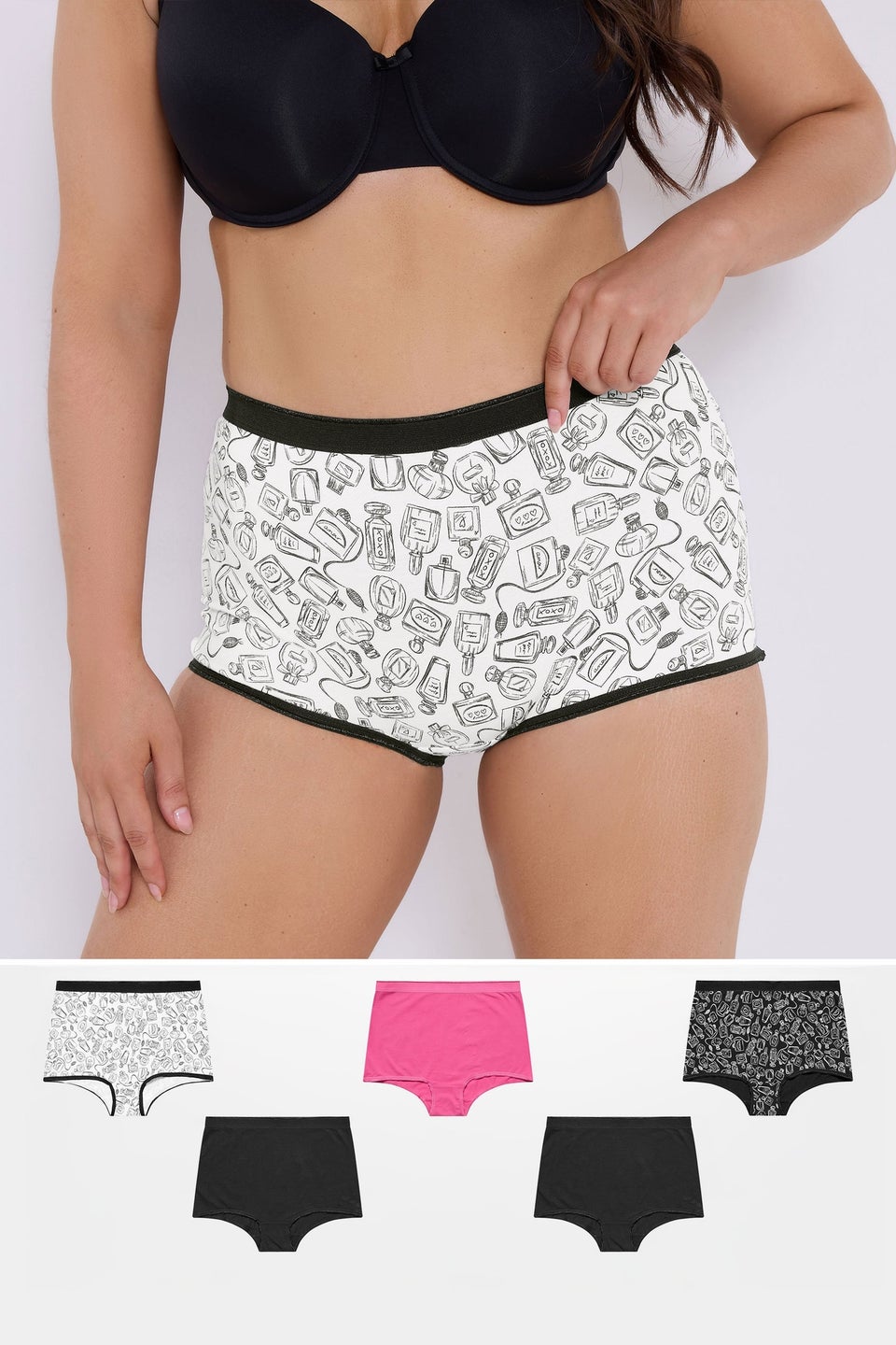 Yours 5 Pack Black Perfume Bottle Print Shorts