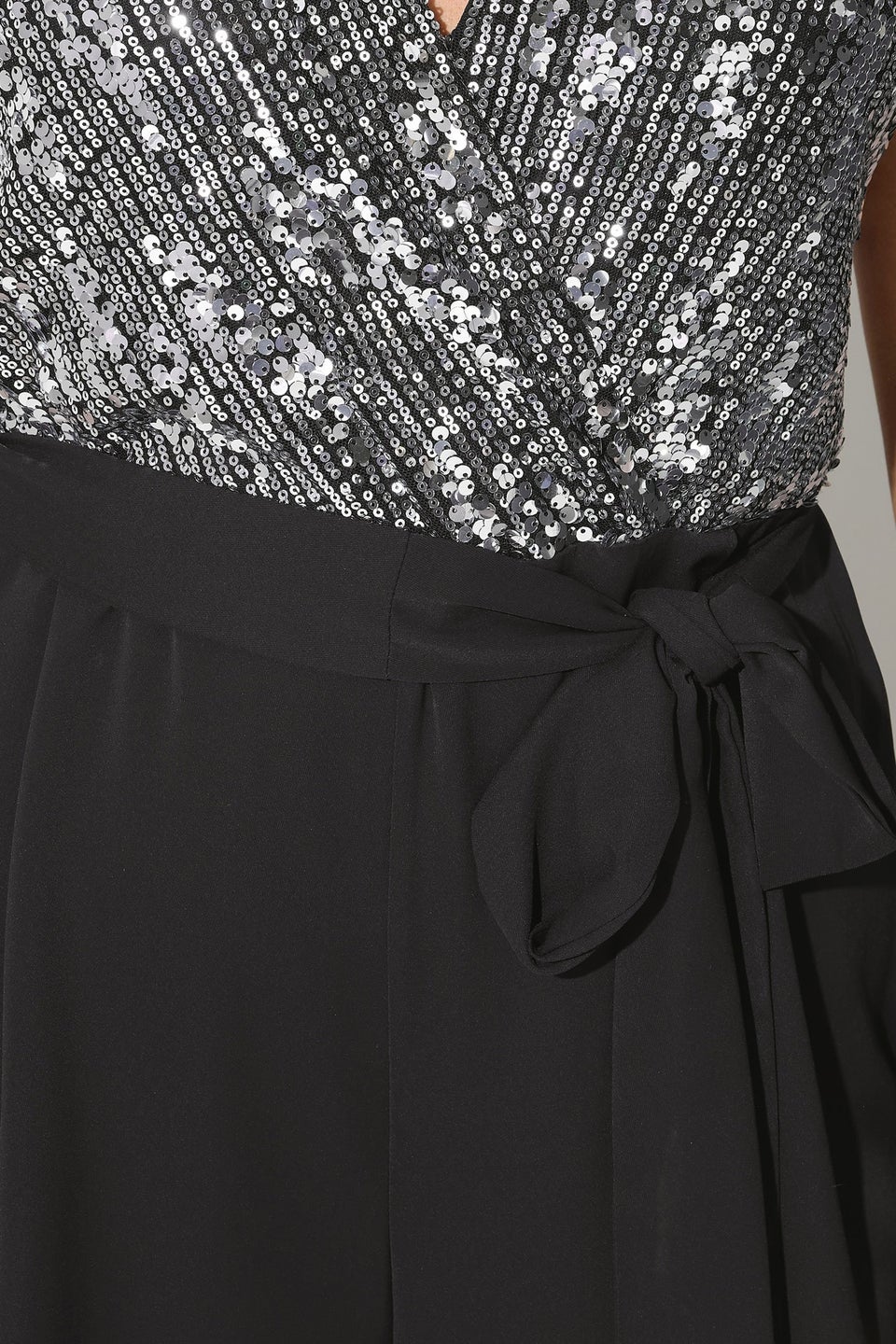 Yours London Curve Black & Silver Wrap Front Sequin Jumpsuit