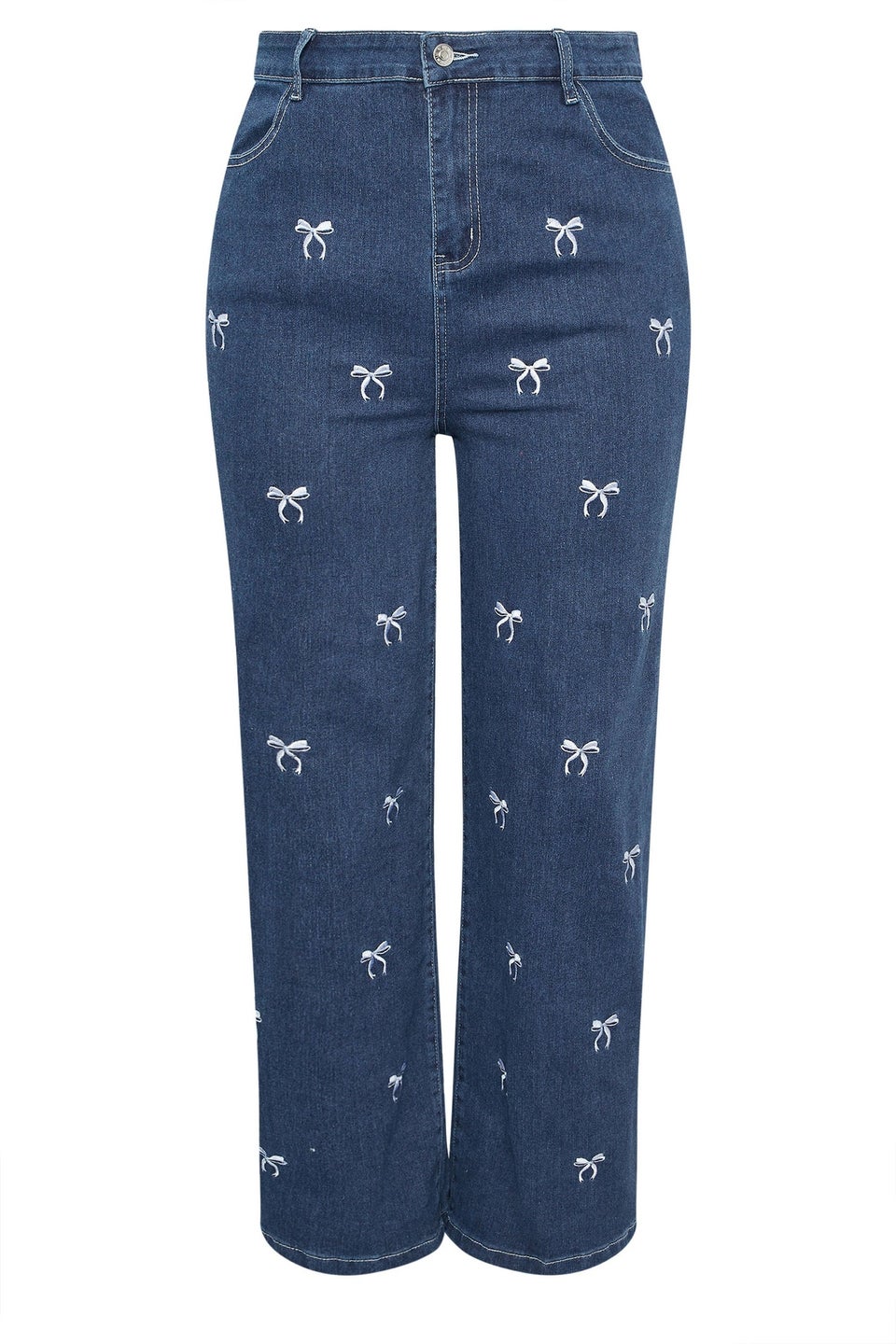 Yours Limited Curve Blue Bow Embroidered Wide Leg Jeans