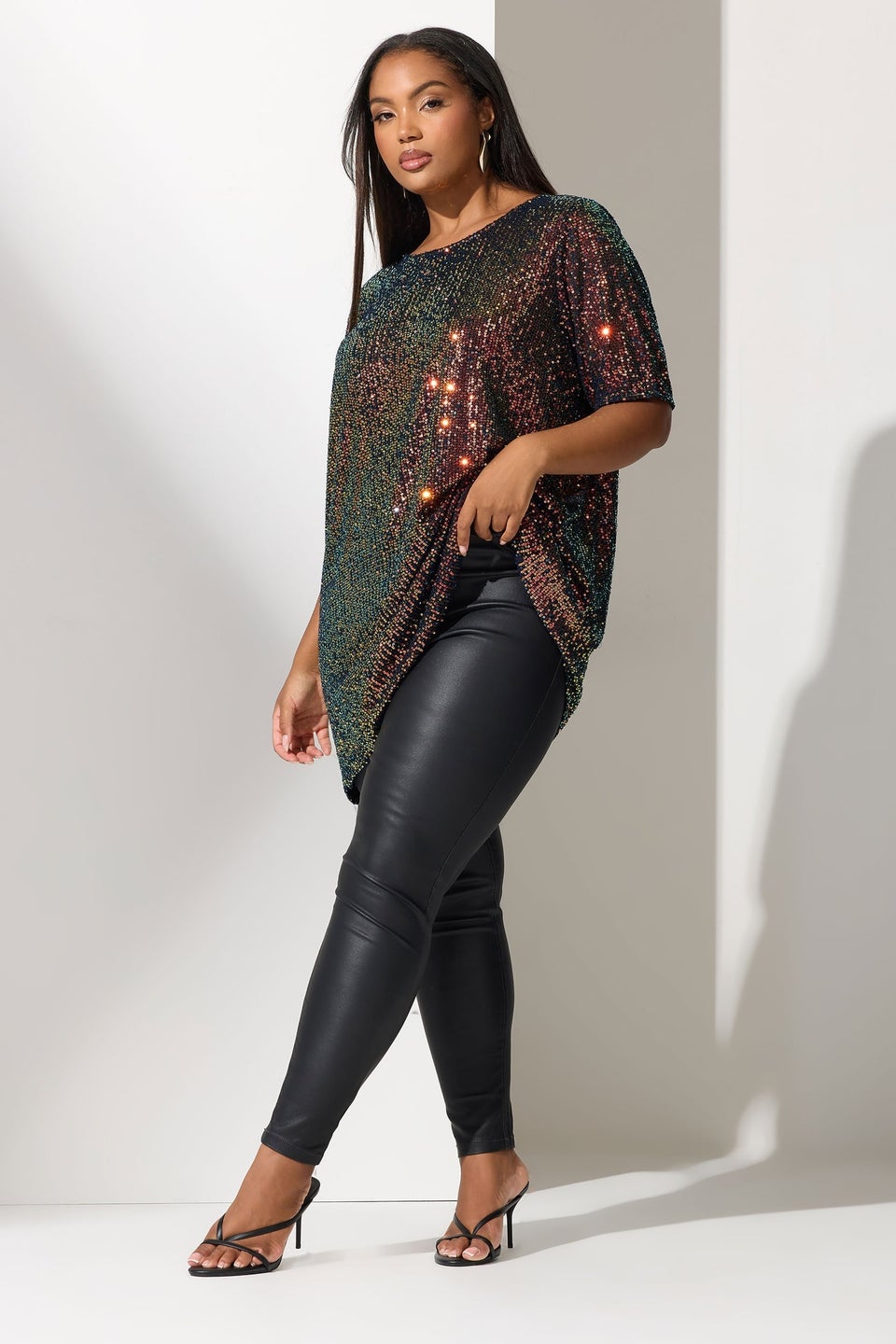 Yours London Curve Black Multicoloured Sequin T-Shirt