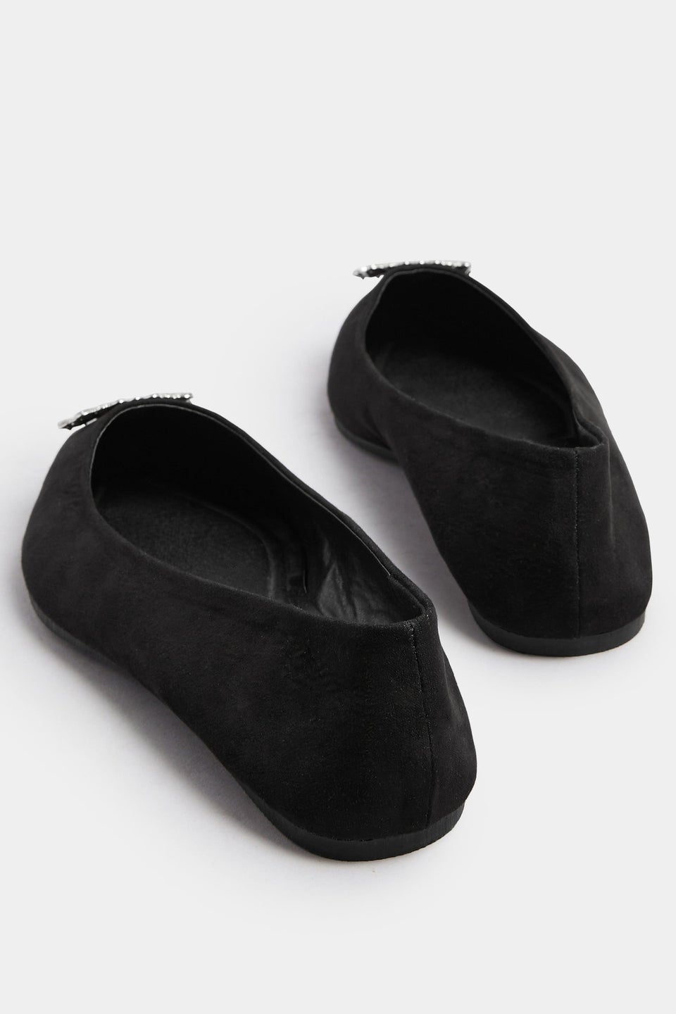 Yours Black Faux Suede Diamante Pointed Ballet Pumps In Extra Wide EEE Fit