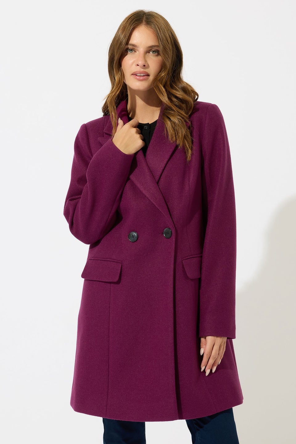 M&Co Berry Red Double Breasted Midi Coat