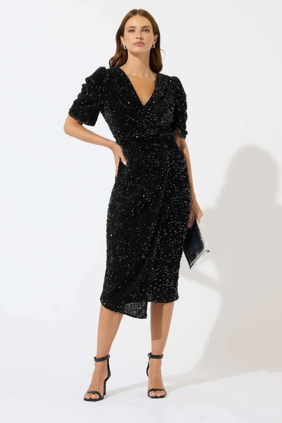 M&Co Black Sequin Velvet Wrap Dress