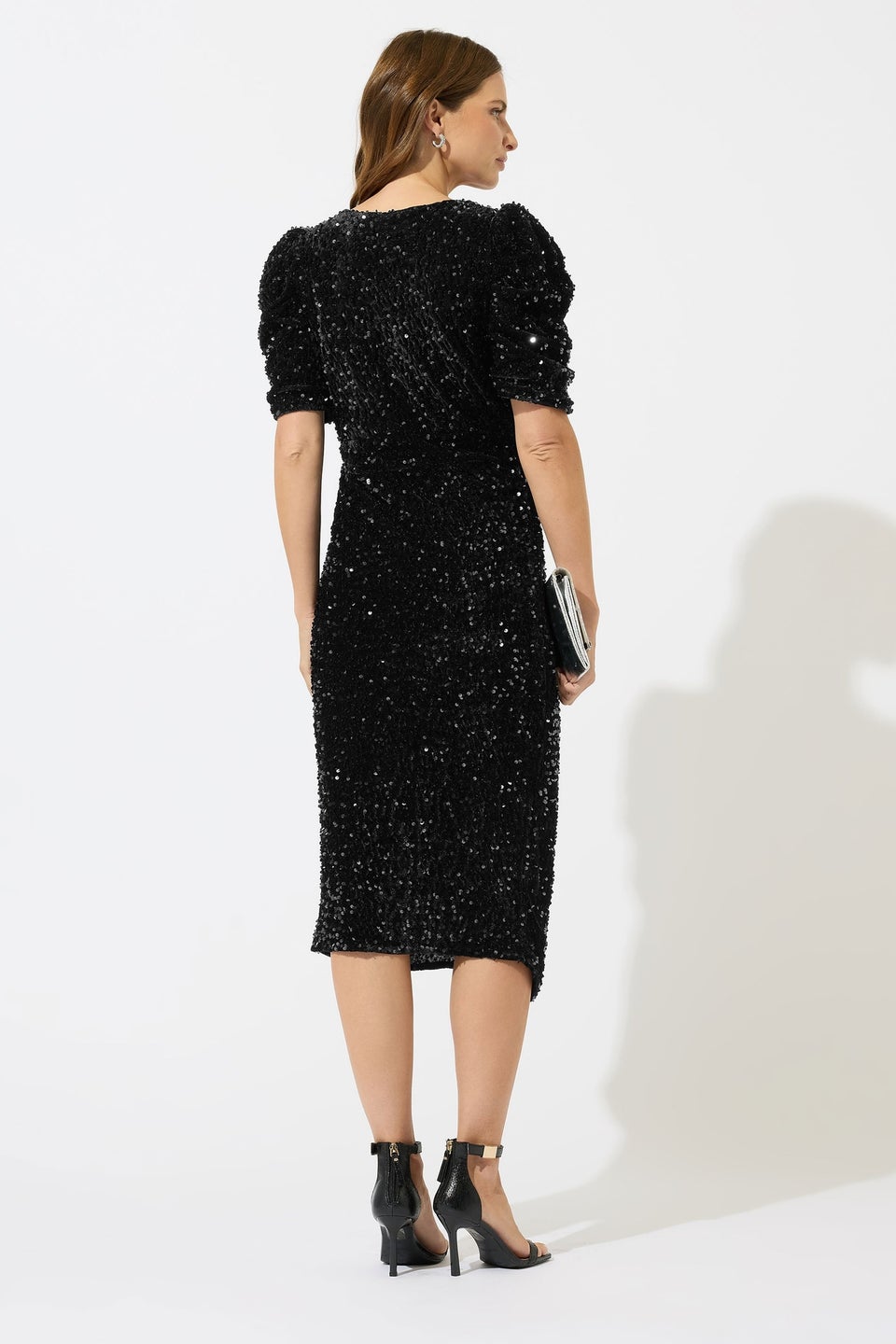 M&Co Black Sequin Velvet Wrap Dress