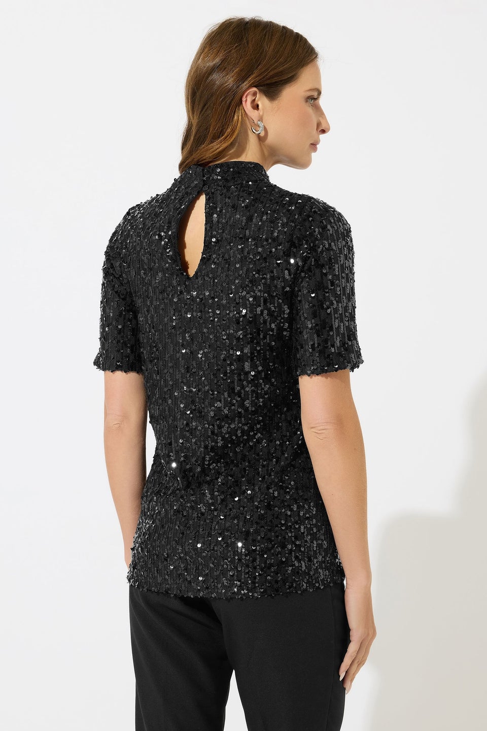 M&Co Black Mixed Sequin Embellished Keyhole Top