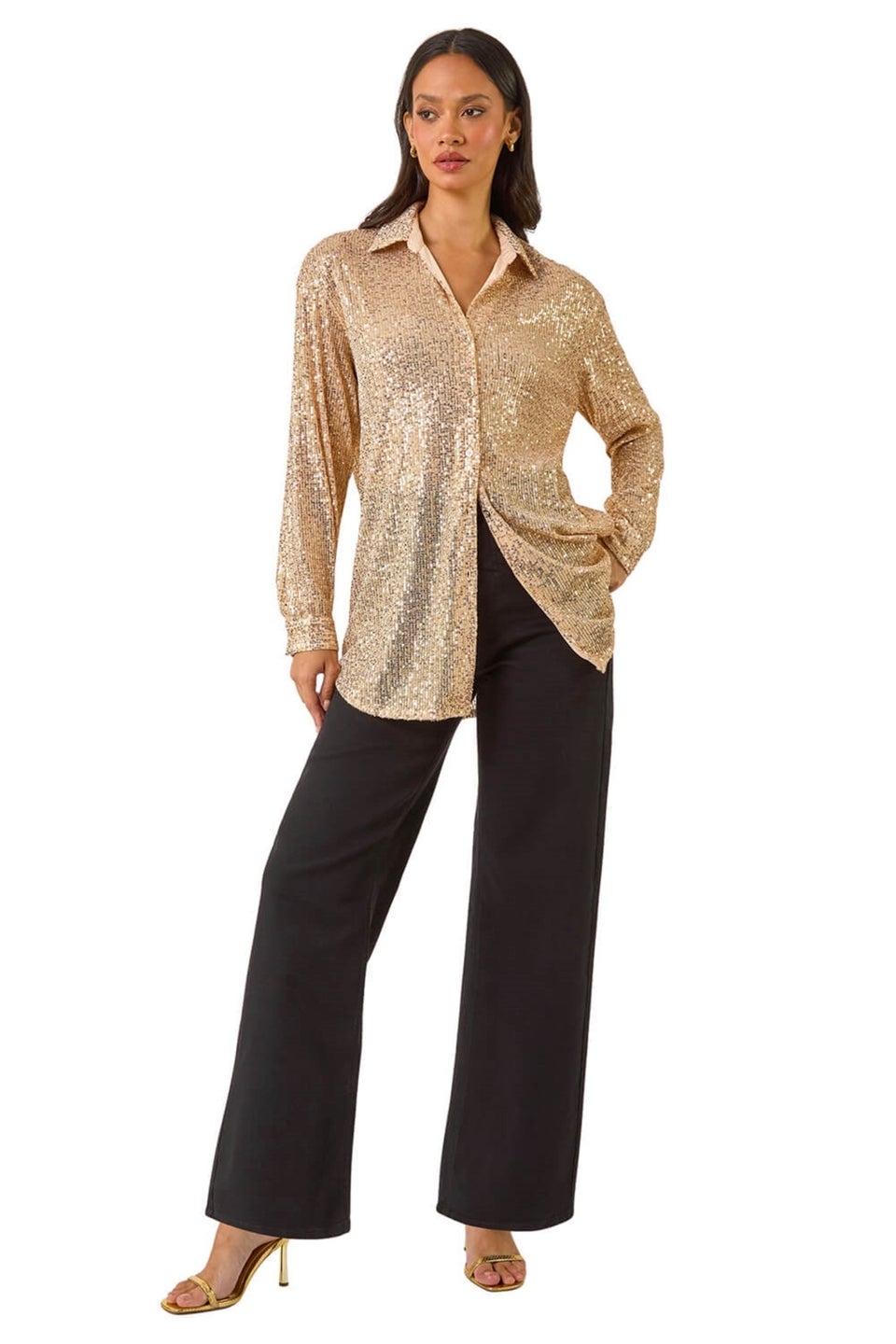 Dusk Gold Sequin Button Through Blouse