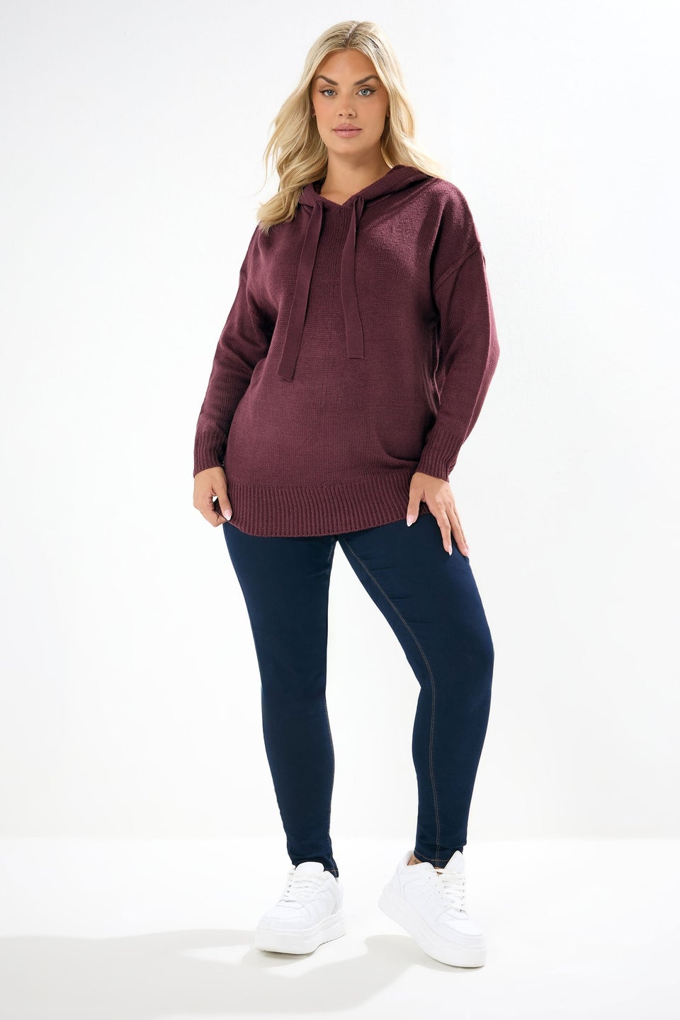 Yours Curve Burgundy Red Knitted Hoodie