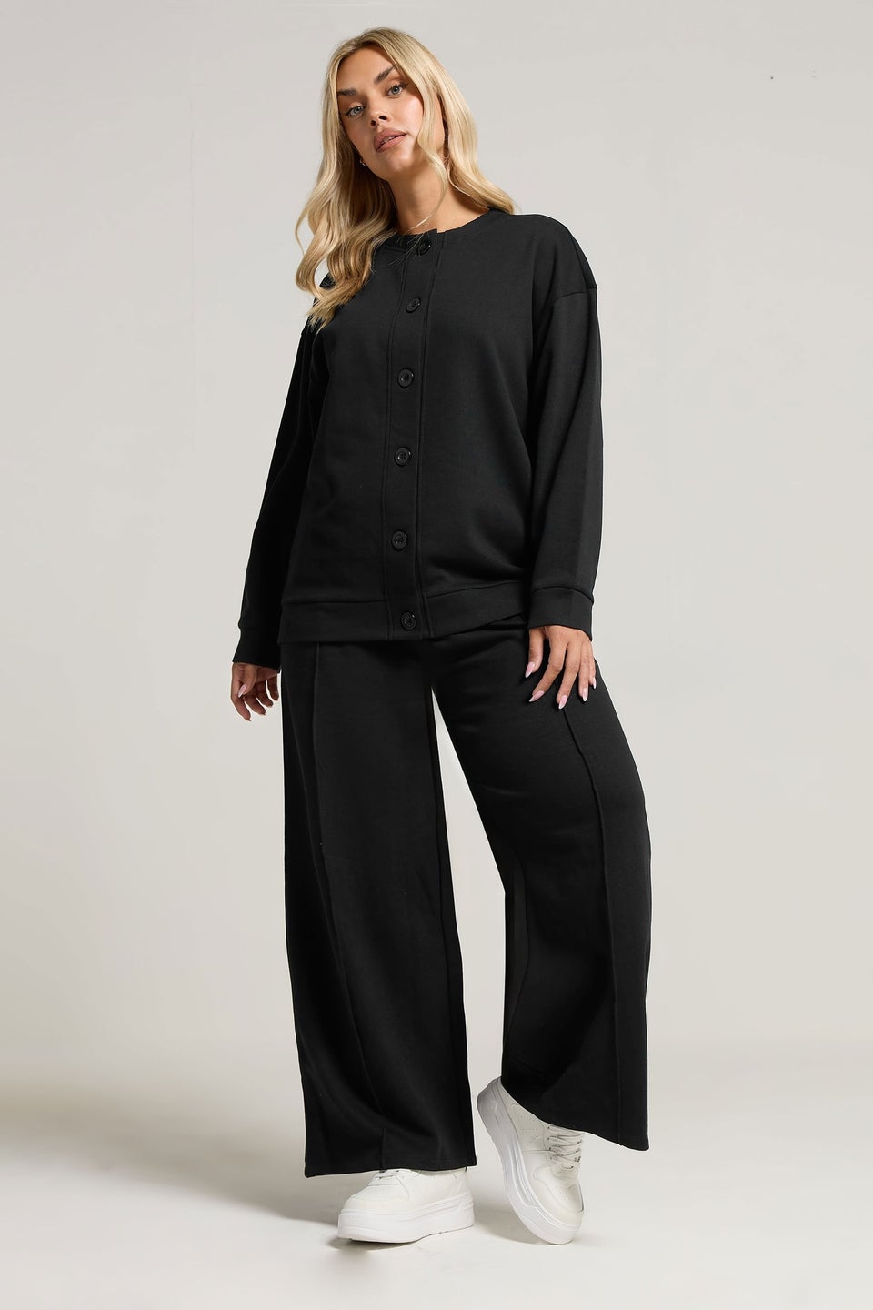 Yours Curve Black Button Cardigan