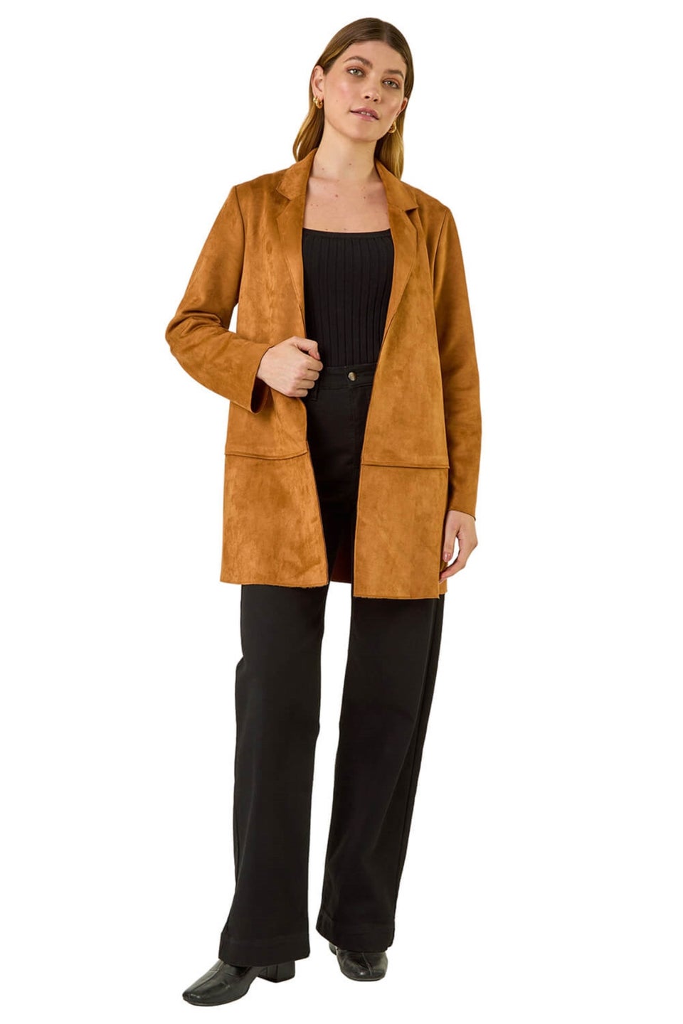 Roman Tan Suedette Longline Thrown On Jacket