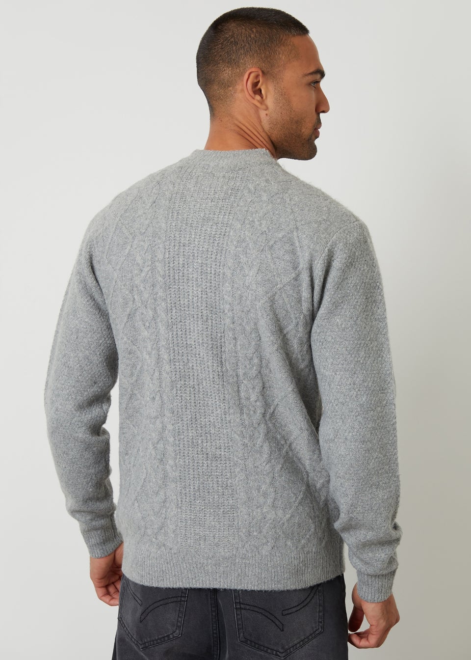 Threadbare Grey Bomber-Style Cable Knit Zip Through Cardigan