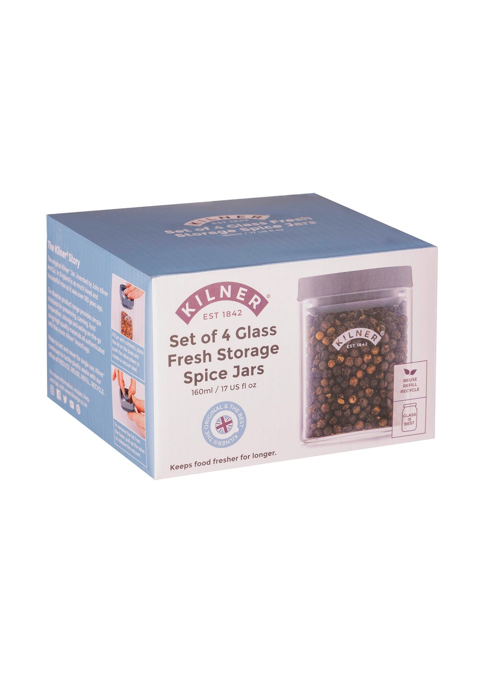 Kilner Fresh Storage 4 Piece Spice Jar Set 0.16L