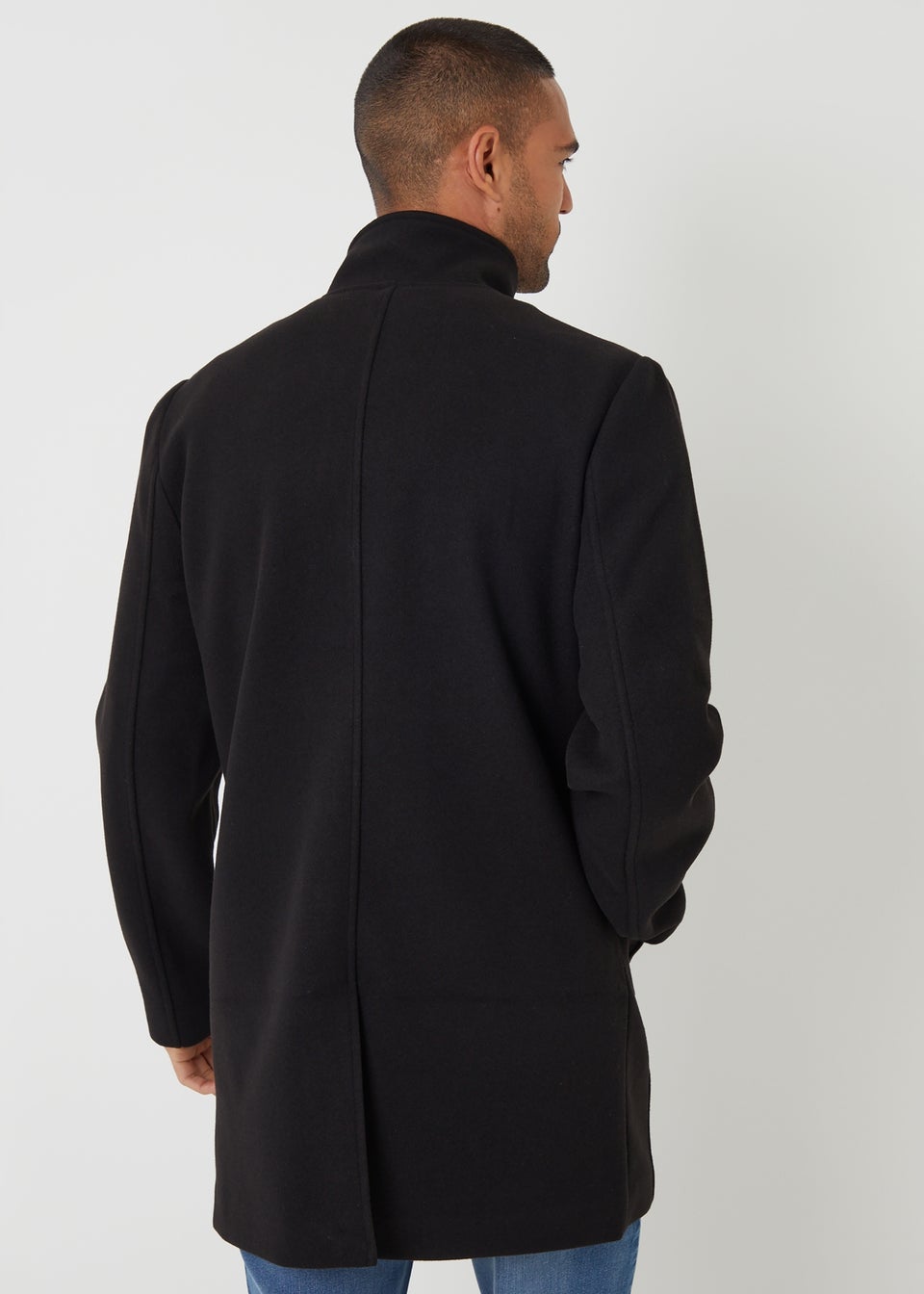 Threadbare Black Longline Faux Wool Funnel Neck Coat