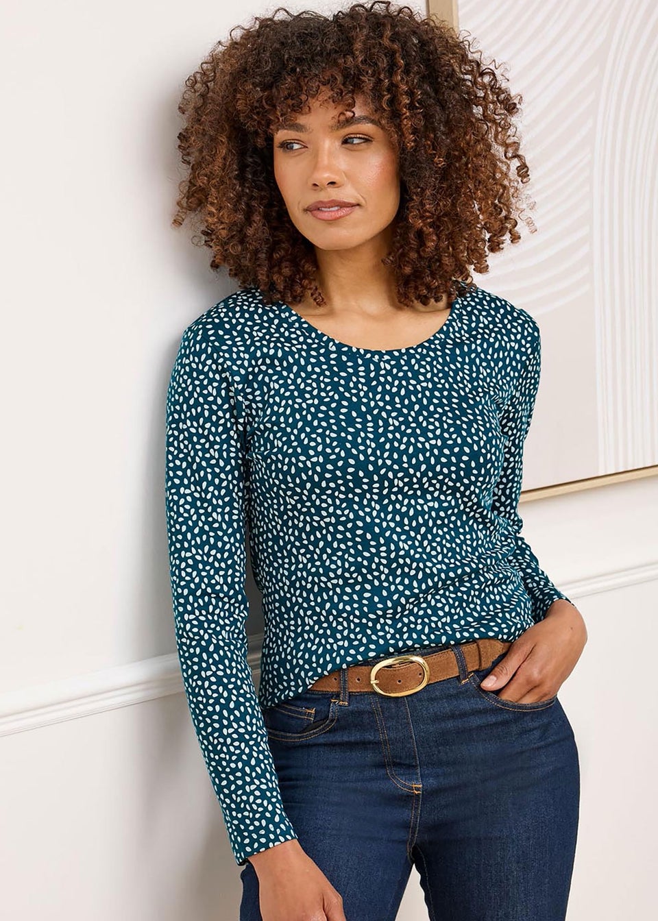 Cotton Traders Jade Wrinkle Free Long Sleeve Spot Jersey Top