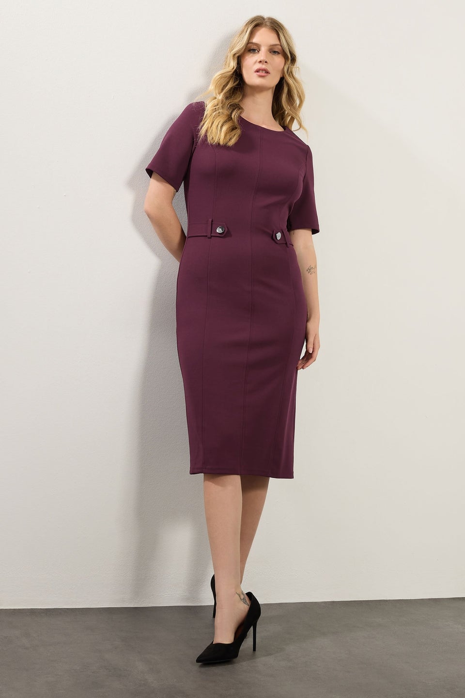 Long Tall Sally Berry Red Tailored Button Midi Dress