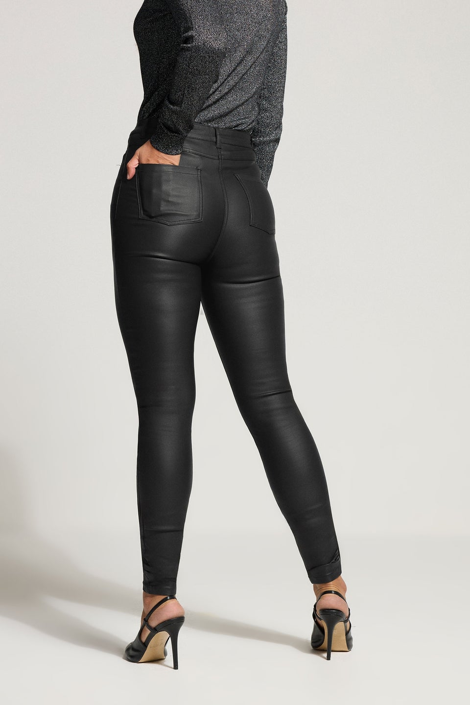 Long Tall Sally Black Faux Leather Skinny Jeans