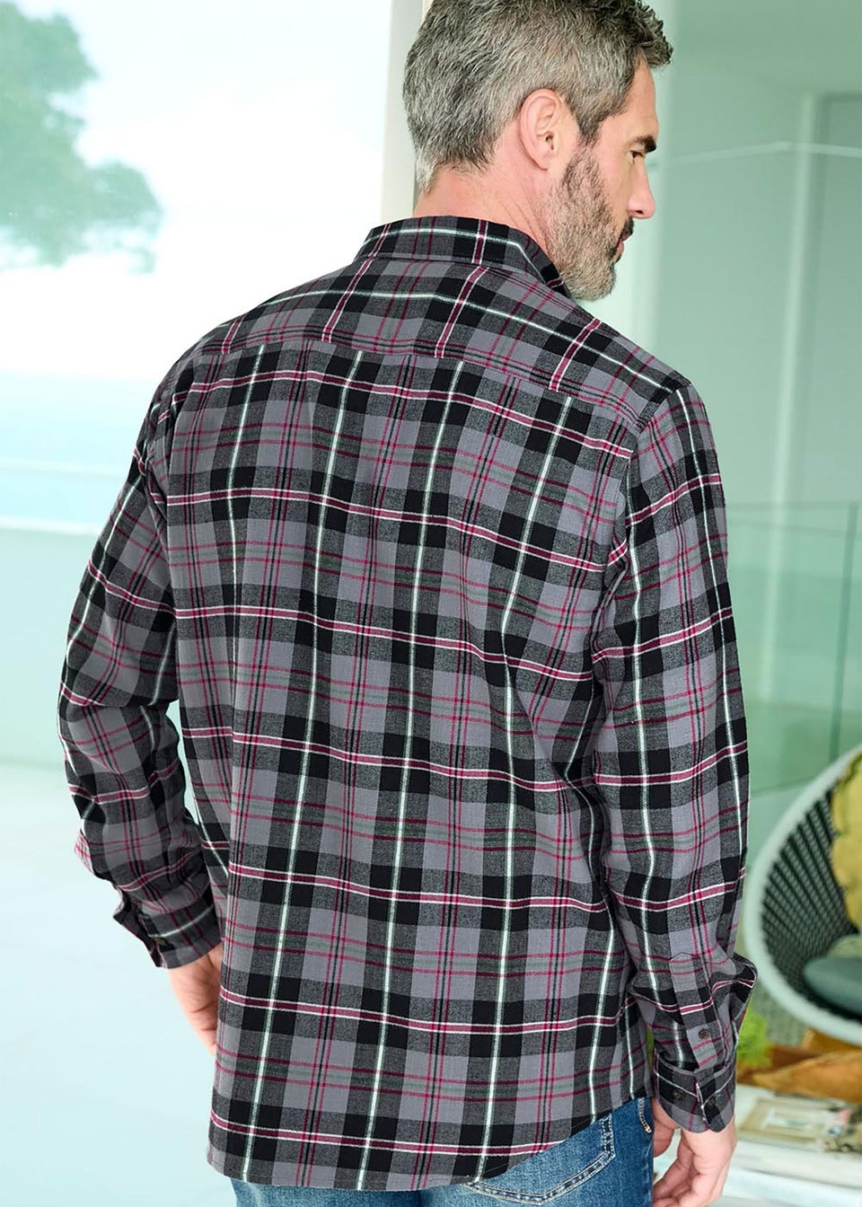 Cotton Traders Light Grey Flannel Check Shirt
