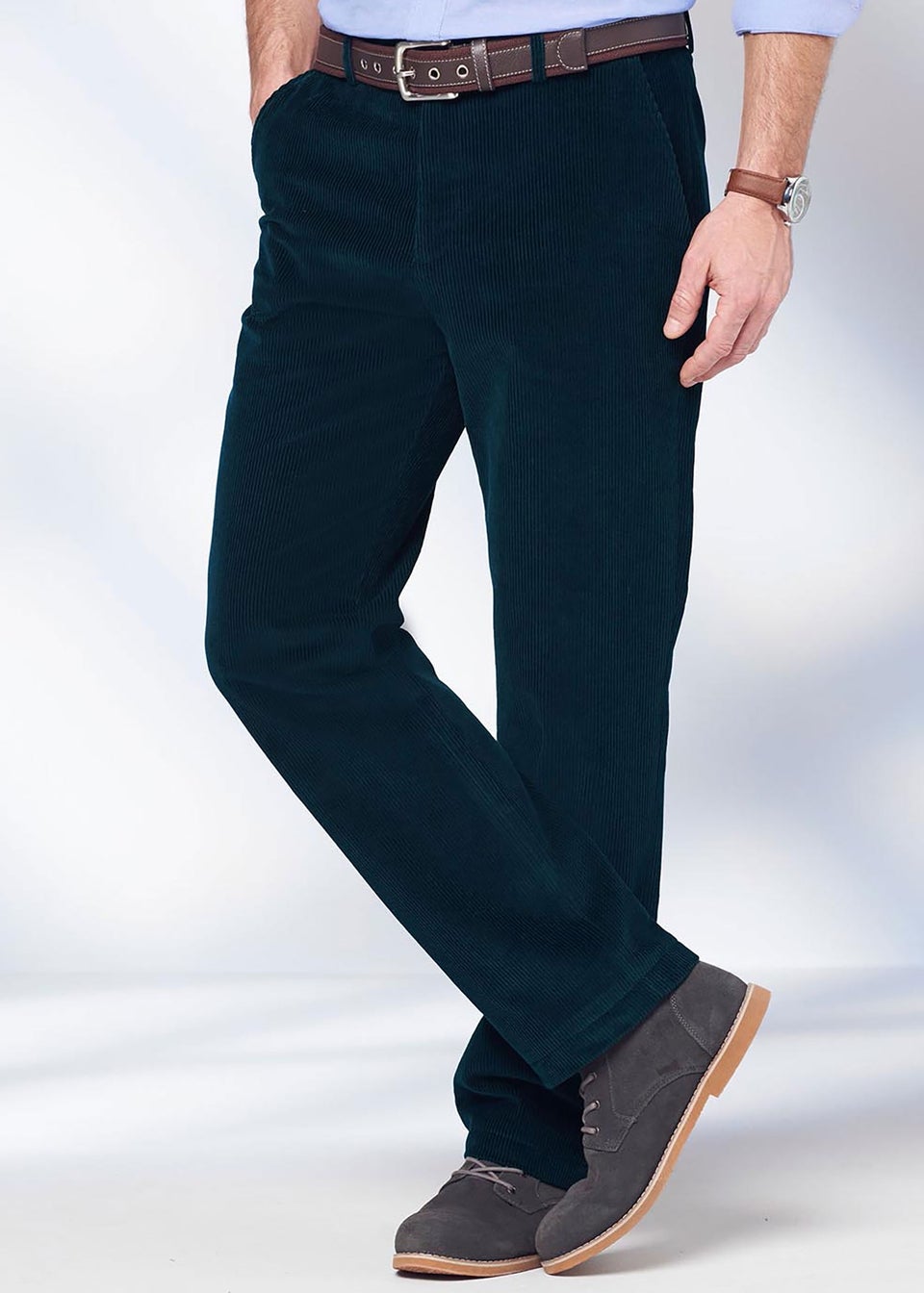 Cotton Traders Dark Peacock Flat Front Cord Trousers