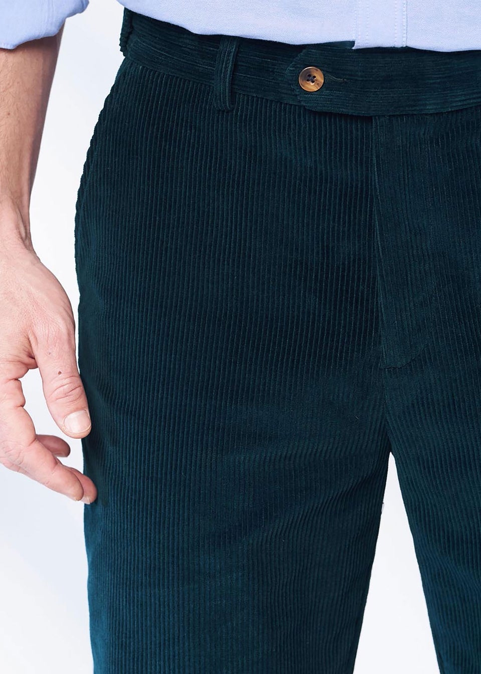 Cotton Traders Dark Peacock Flat Front Cord Trousers