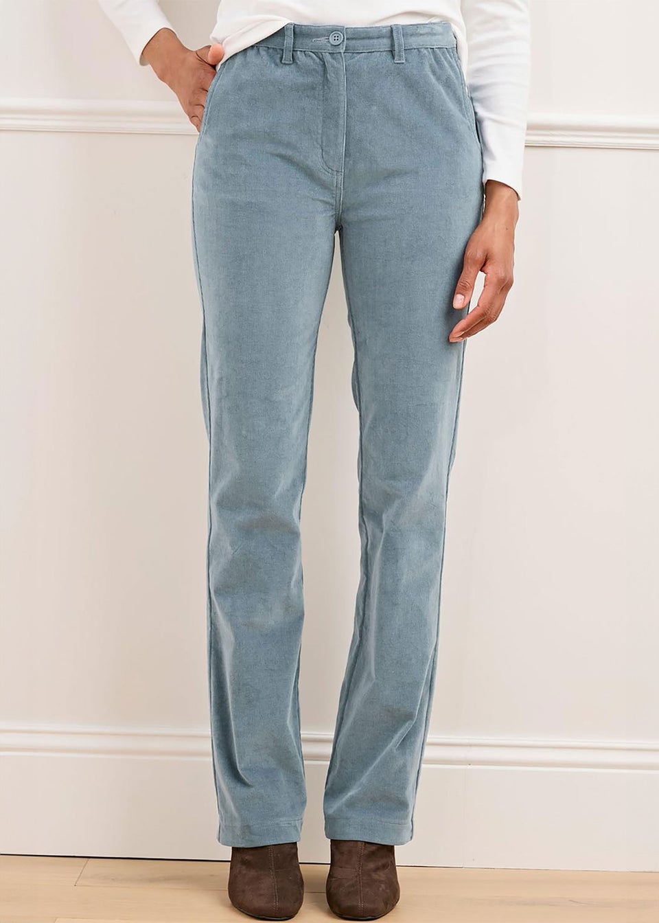 Cotton Traders Blue Haze Adjustable Waist Cord Straight Leg Trousers