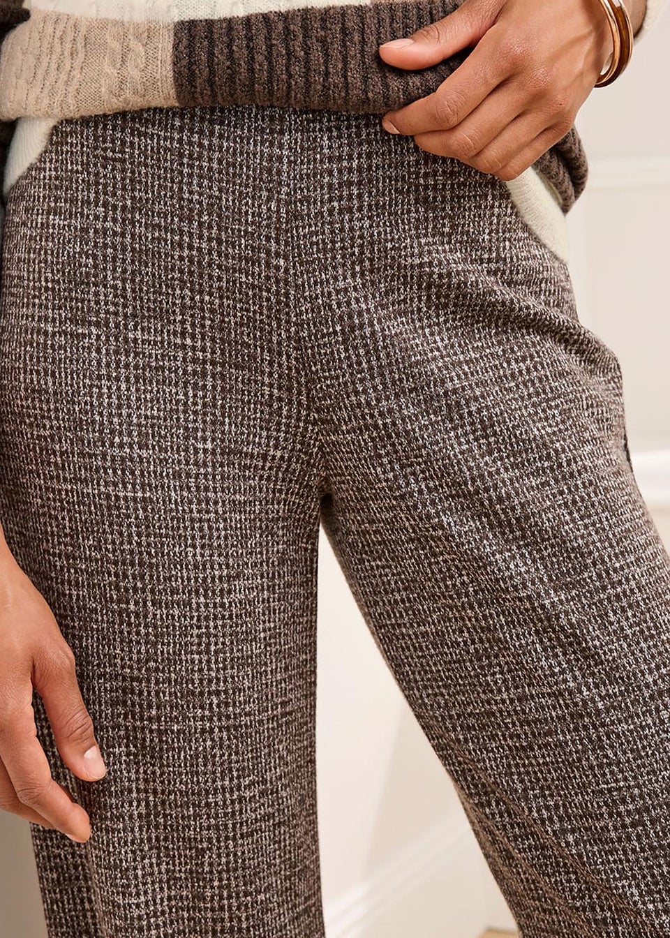 Cotton Traders Dark Chocolate Jersey Pull-On Wide-Leg Trousers