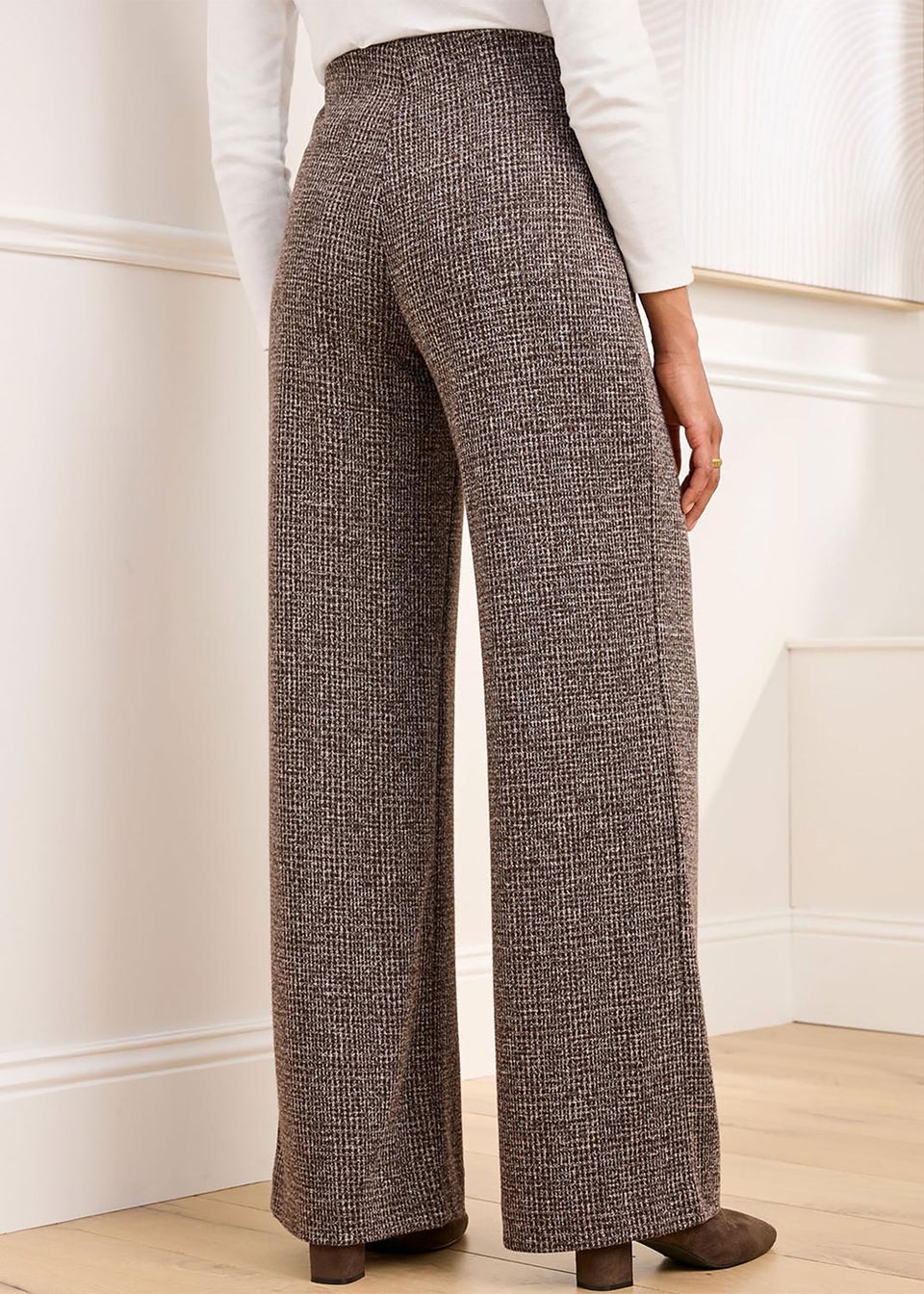 Cotton Traders Dark Chocolate Jersey Pull-On Wide-Leg Trousers