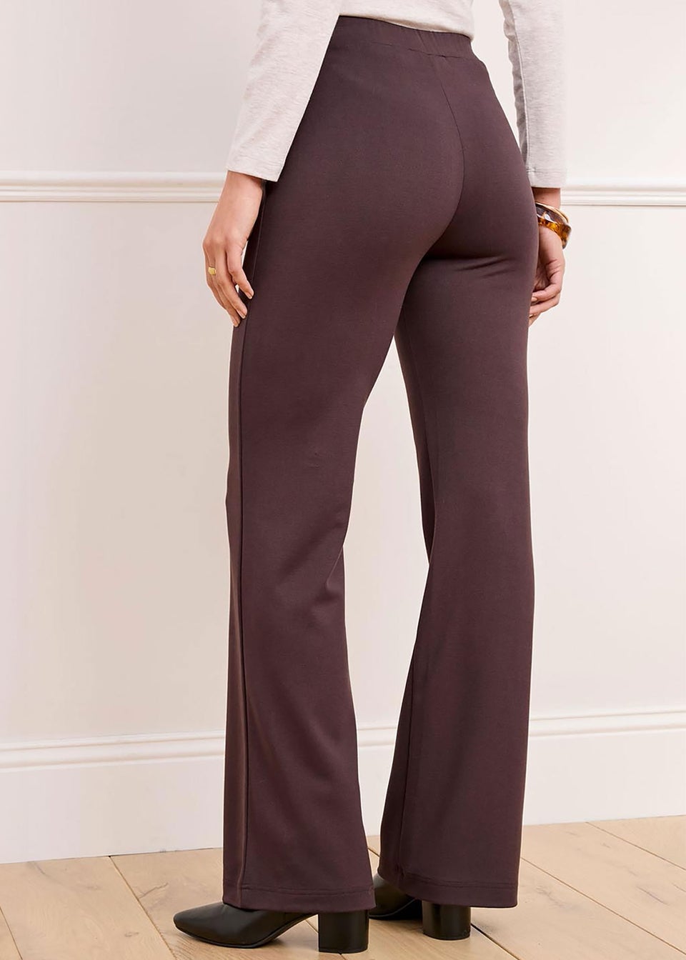 Cotton Traders Dark Chocolate Jersey Wide Leg Trousers