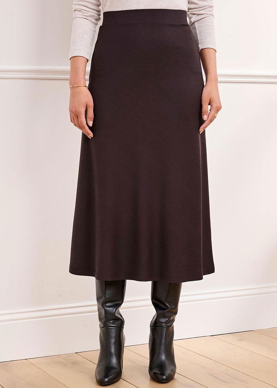 Cotton Traders Dark Chocolate Pull On Jersey Maxi Skirt