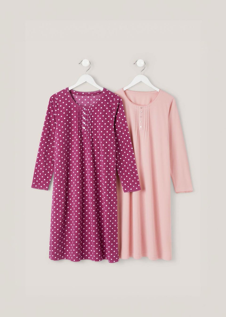 Cotton Traders Dark Rose 2 Pack Fleece Nightdresses