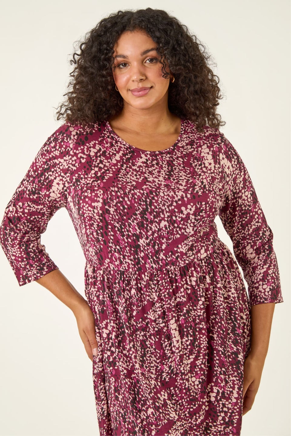 Roman Red Curve Spot Print Stretch Midi Dress