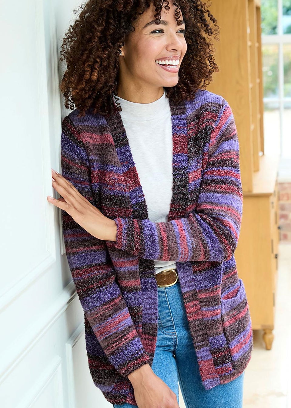 Cotton Traders Dusky Purple Edge To Edge Cardigan