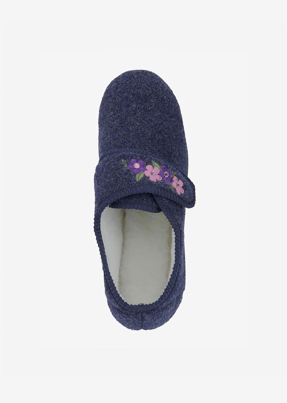 Cotton Traders Navy Adjustable Embroidery Slippers