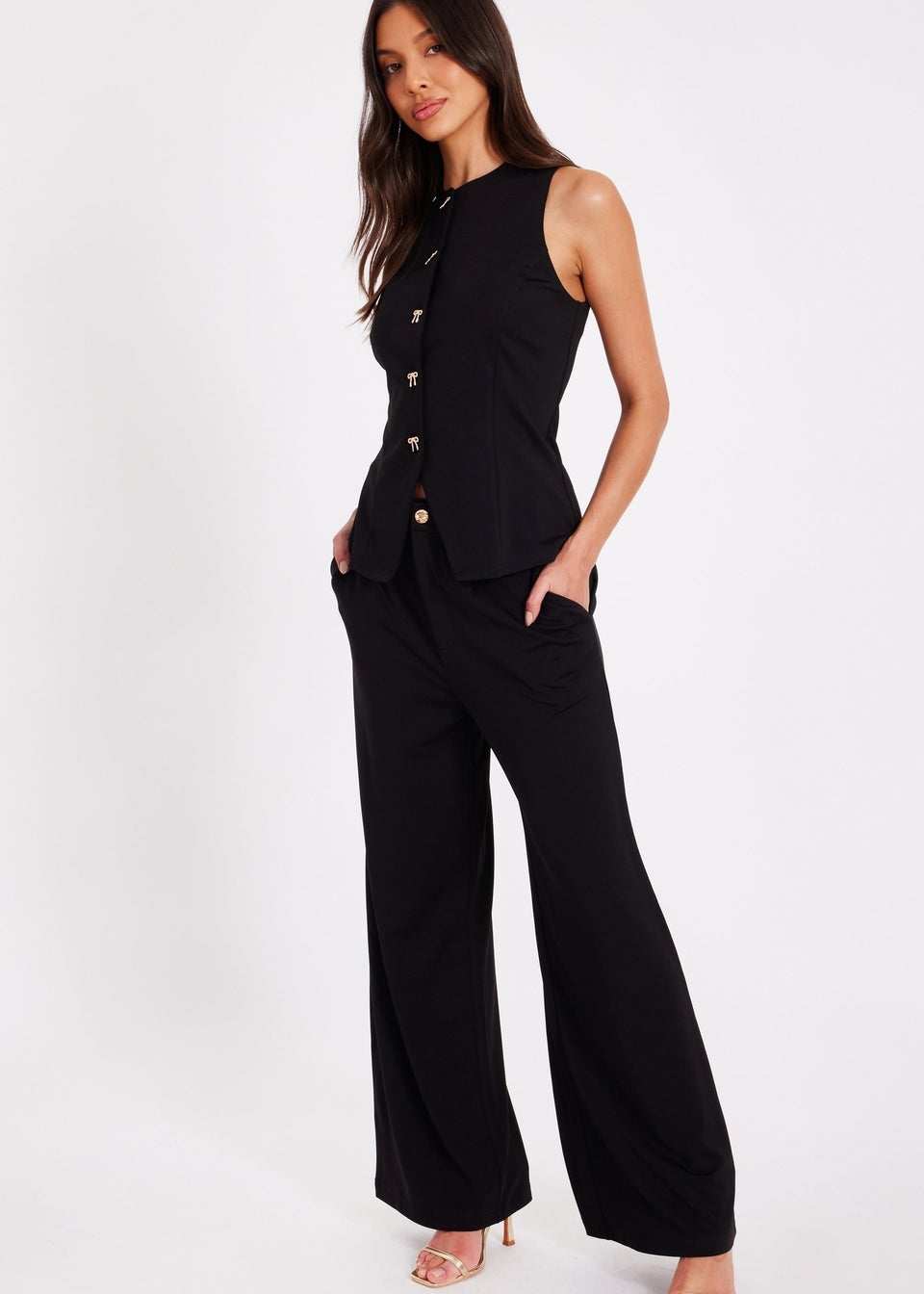 Quiz Black Bow Front Waistcoat
