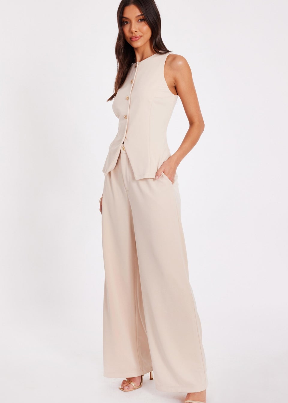 Quiz Stone Wide Leg Trousers