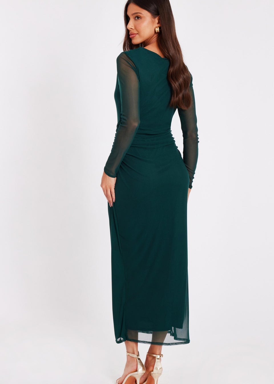 Quiz Green Mesh Buckle Midaxi Dress