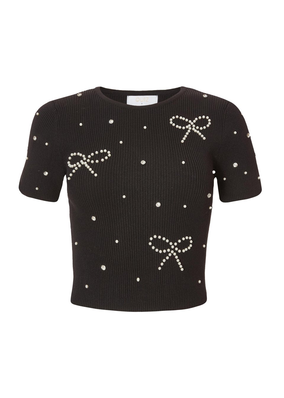 Quiz Black Pearl Bow Crop Top