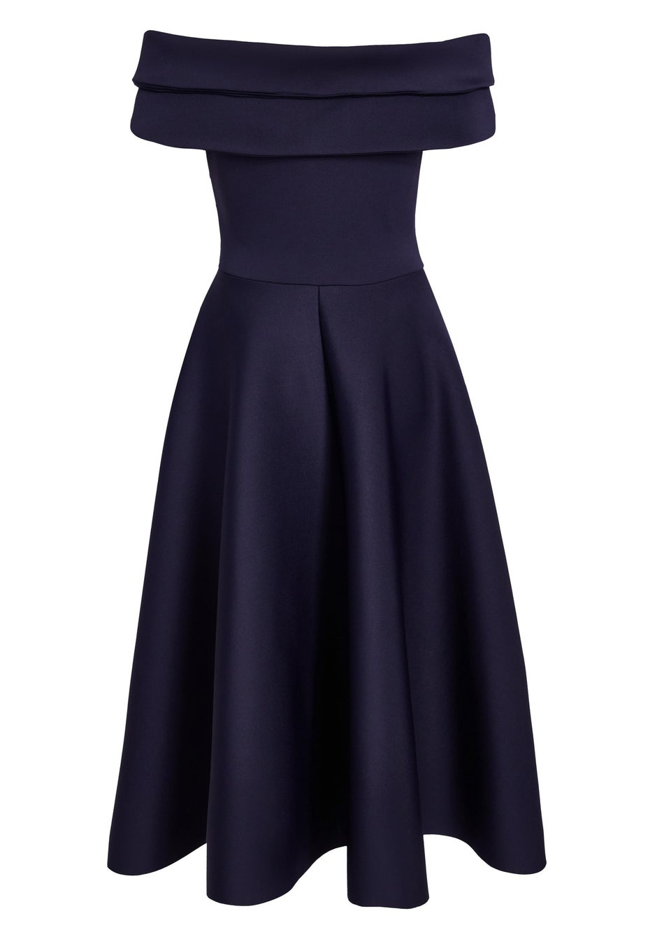 Quiz Navy Pleated Bardot Midi Dress